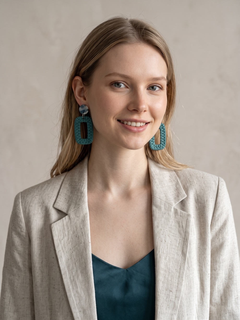 Handmade Teal Woven Rectangle Drop Earrings